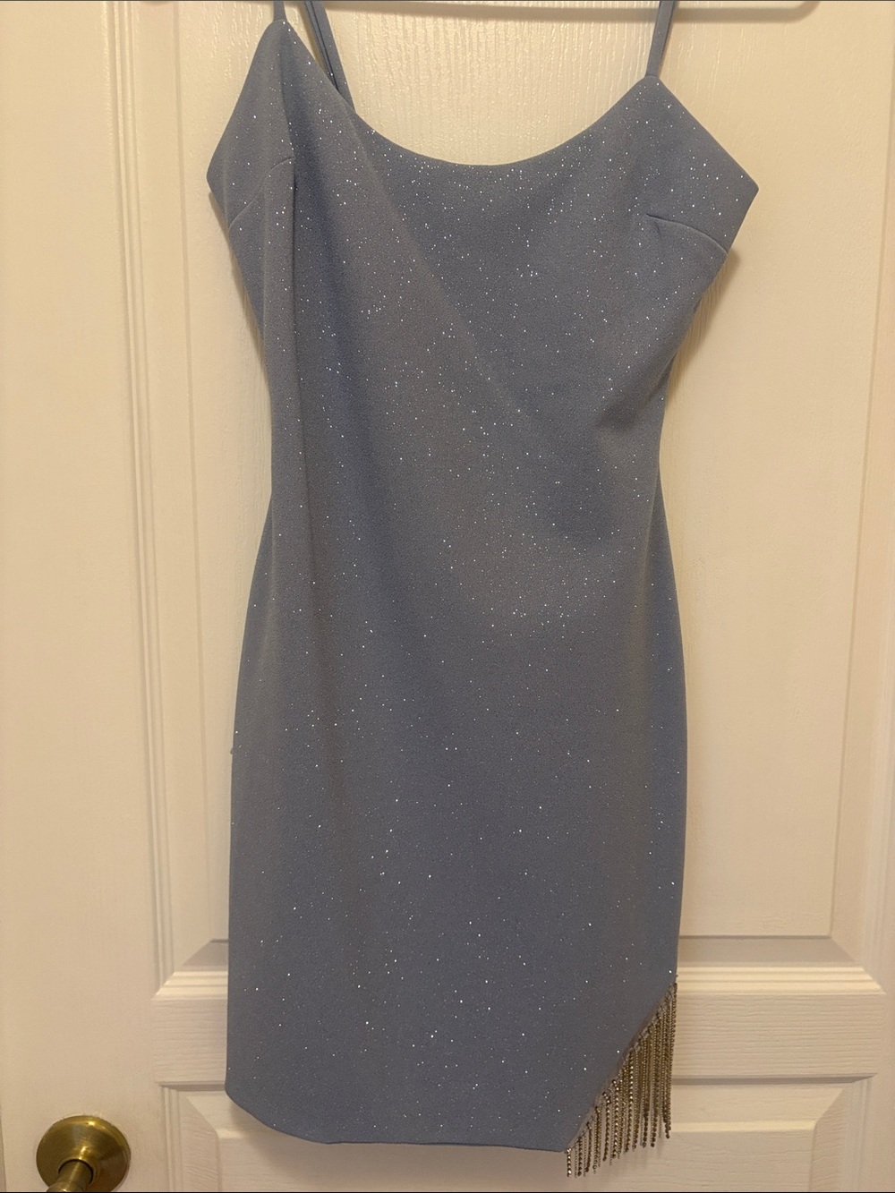 CITI VIBE‎ Glittery Light Blue Slip Mini Dress with Fringe size 3